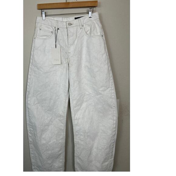 Zara Tapered Crashed Barrel Leg Pant Crackle Texture Jean Sz 4 NWTs - Picture 3 of 11